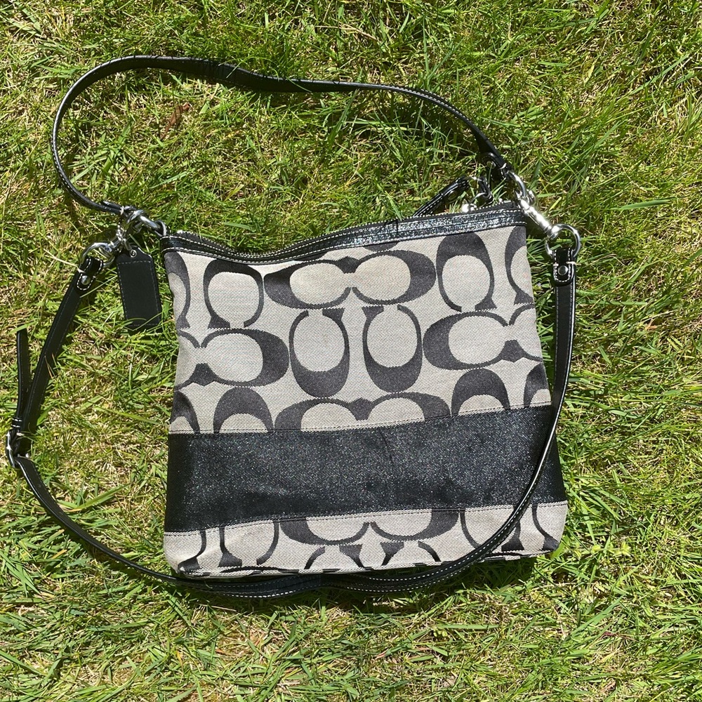 13674 Coach Signature Stripe Convertible Shoulder Bag